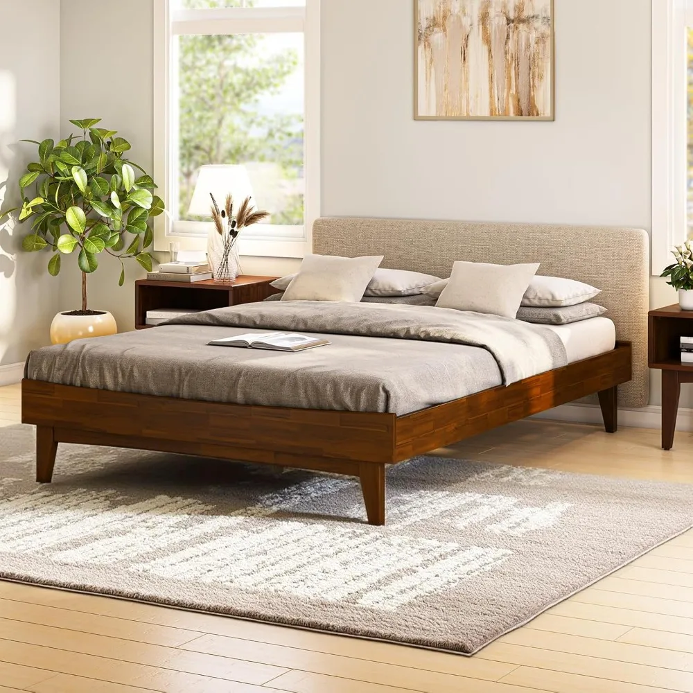 

Queen Platform Bed Frame, Modern Bed Frame Without Headboard, Wooden Low Profile Bed Frame, Acacia Wood Platform B