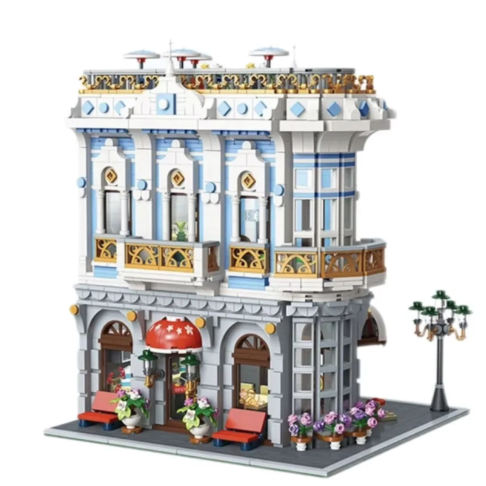 Décennie s de construction de restaurant Sakura pour enfants, ensemble de briques, modèle d'urgence, vue sur la rue, cadeau de Noël, en stock, 89109