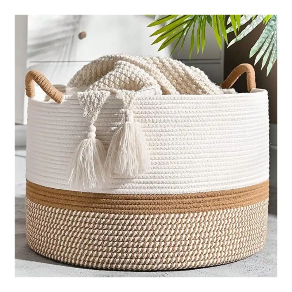 

Clothes Storage Basket, Household Woven Storage Organizer With Handle, Large Jute Basket, Home Organization And Storage Bucket