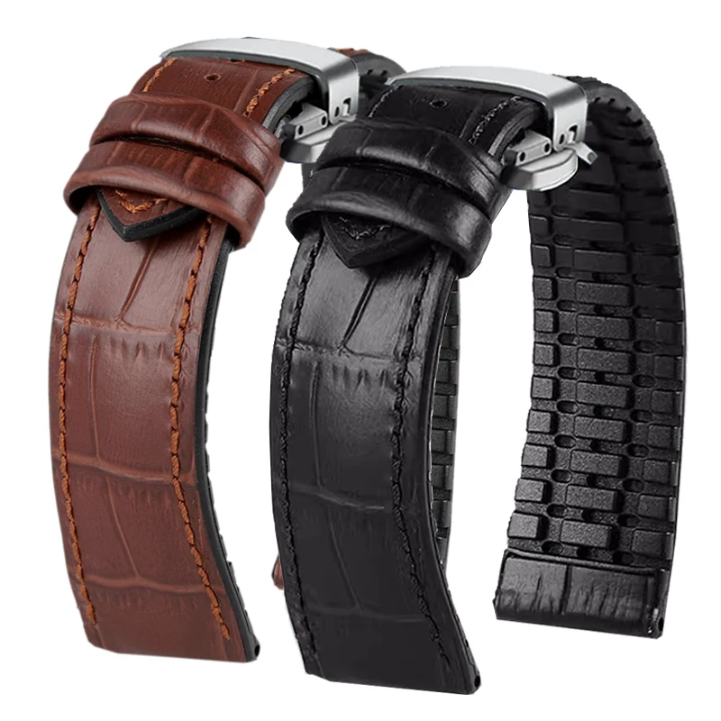 Cowhide silicone bottom watchband for Tissot Leelock T41 series Omega watch strap can rubber strap waterproof 19mm 20mm 21mm