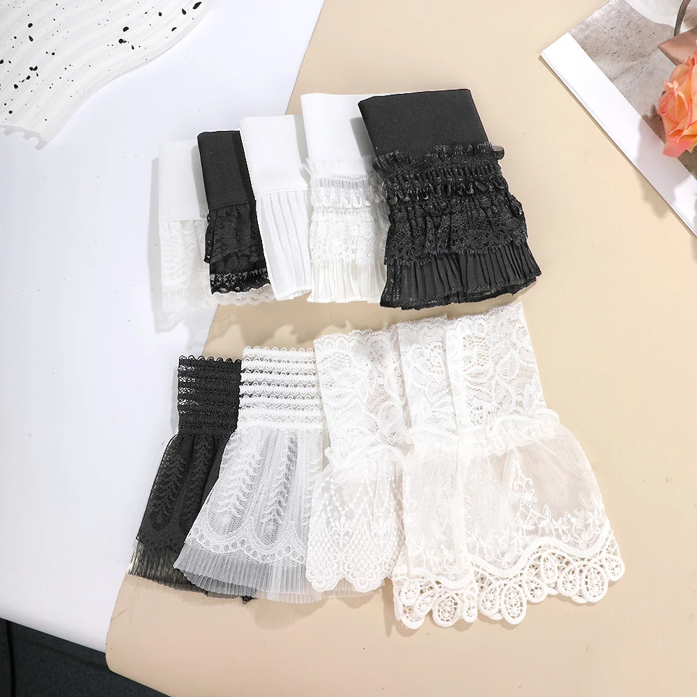 DIY Detachable Cuffs Cuff Extension Embroidery Lace Daisy Fake Sleeves Elastic Wild Wrist Pleated Organ Lolita Fake Sleeves