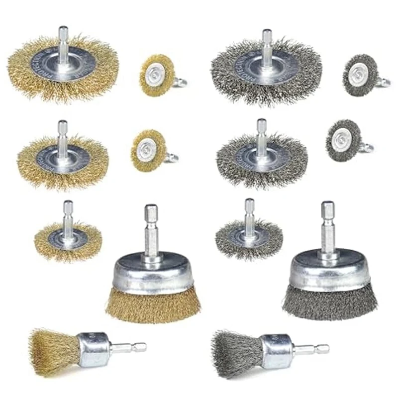 14Pc Wire Wheel Brush Set For Drill With 6Mm Shank,Aggressive&Indestructible For Cleaning Corrosion/Paint, Deburring