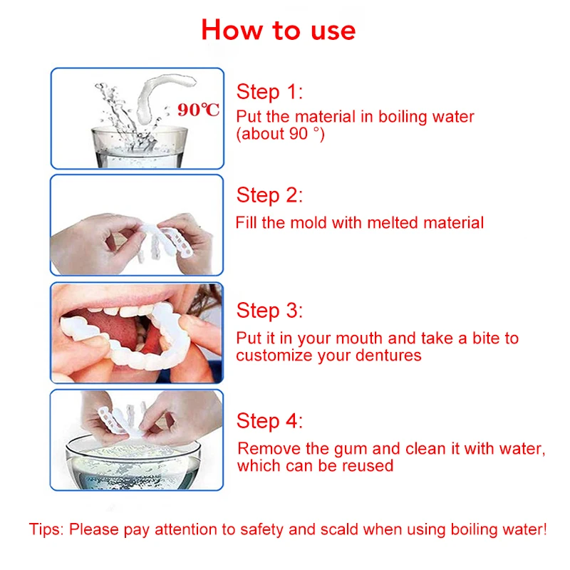 Dents supérieures et inférieures en silicone, blanchiment des dents, couverture dentaire, accolades dentaires, simulation de prothèse dentaire avec