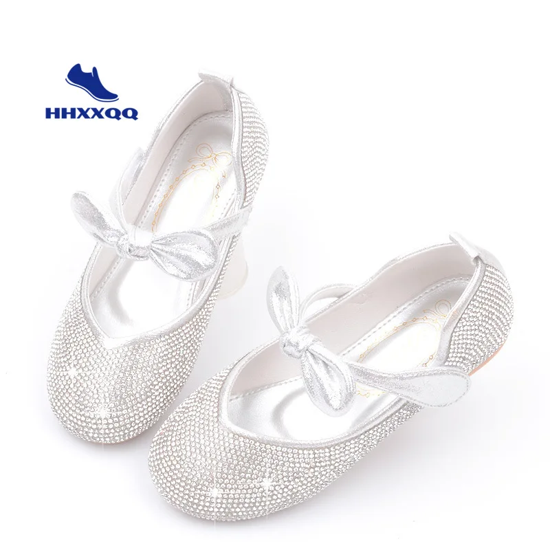 Cute Kids Girls Shoes Leather Shoes Princess Kids Shoes for Girls Casual Glitter Diamond Bow Children Loafers Shoes Girls