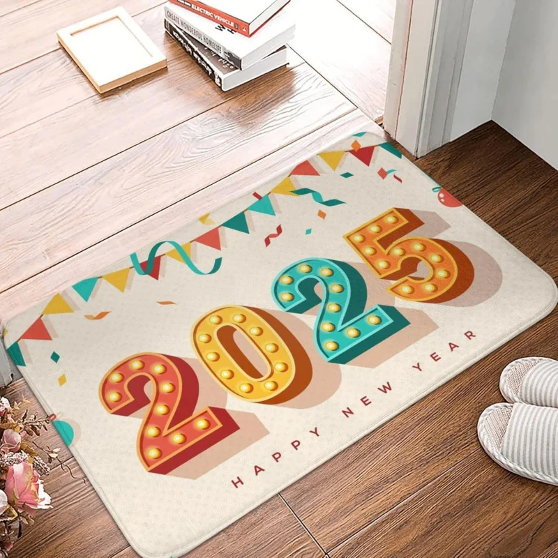 Happy New Year 2025 Carpet Door Mat Bathroom Kitchen Living Room Indoor and Outdoor Decoration Floor Mat 61X90cm