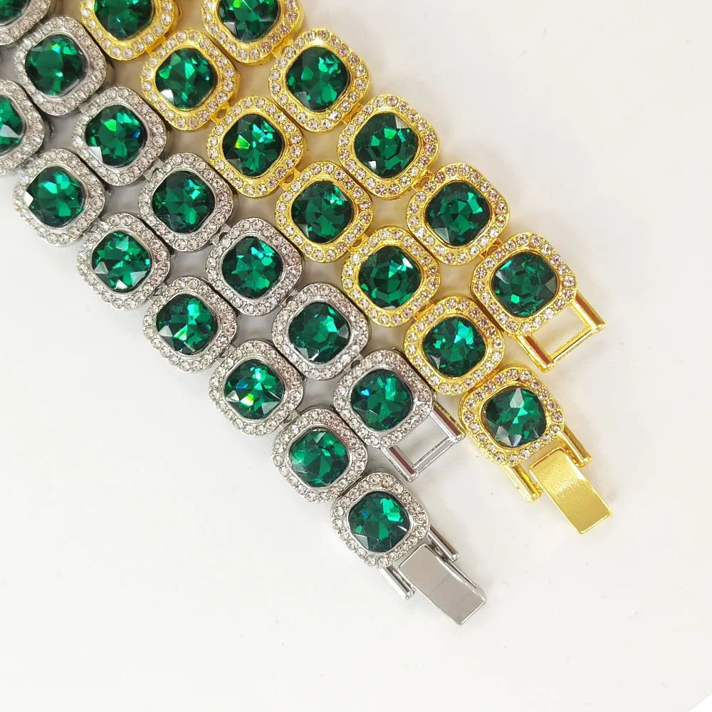 DIY accessories Personalized Handsome Locomotive Neutral Emerald Cube Rock Sugar Necklace Hip Hop Full Diamond Sugar Cube Neckla