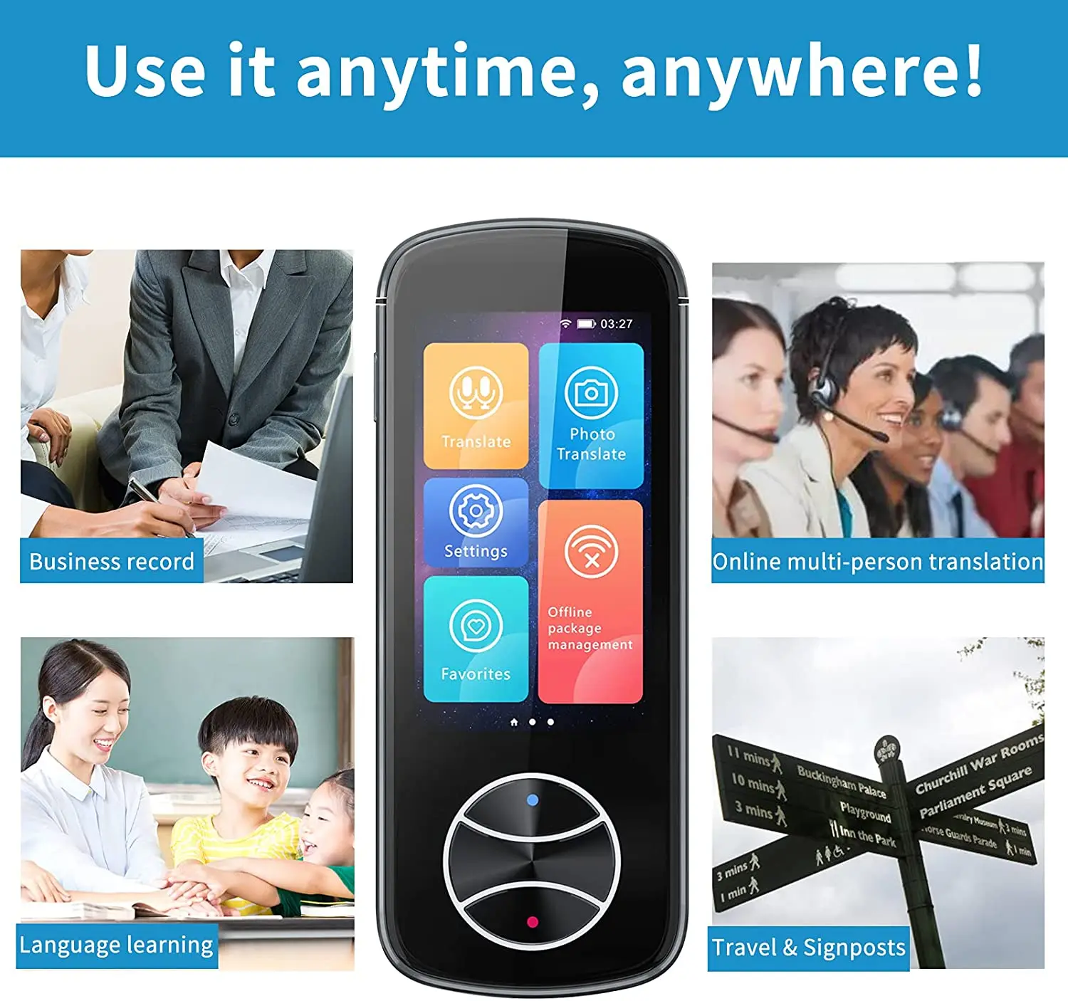 Dispositivo traductor de idiomas HGDO V10 con traductor de voz, traducción de imágenes, 137 idiomas