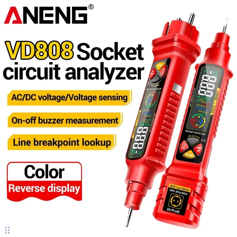 

Анализатор цепей ANENG VD808: тестер розеток переменного/постоянного тока, цифровой детектор обрывов цепи, определитель полярности и утечек