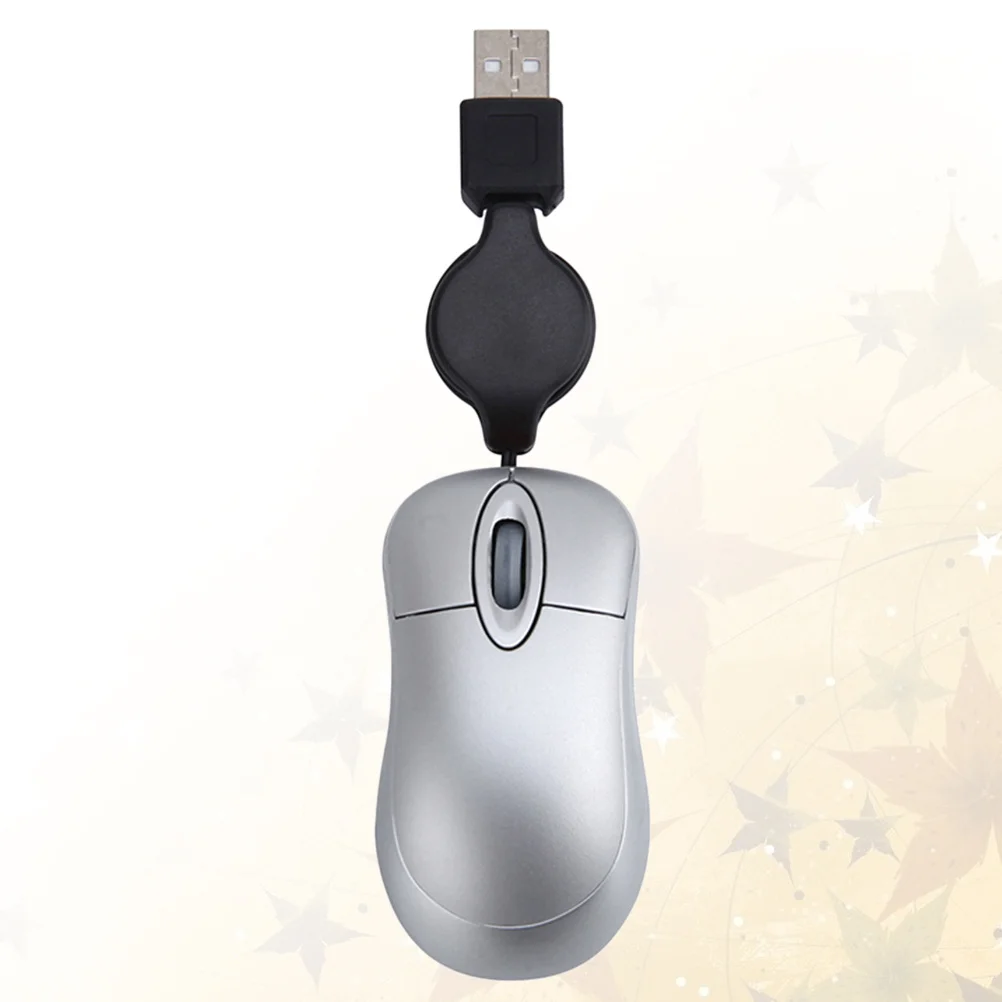 창의적인 USB 미니 텔레스코픽 마우스 실버 휴대용 인체공학적 광학 마우스 1000dpi 무소음 유선 컴퓨터 노트북 사무실용