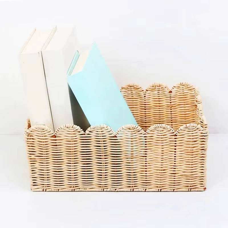 

Hand-Woven Storage Baskets Edge Elegant Desktop Storage Basket Paper Rope Rattan Stationery Organizer Home Accessories