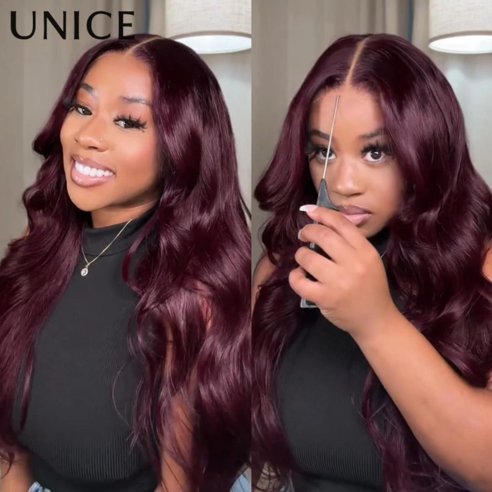 UNice 7x5 & 13x4 Lace Purple Black Cherry Loose Wave Wig With Face-Framing Layers Pull & Go Drawstring Glueless Human Hair Wig view 2