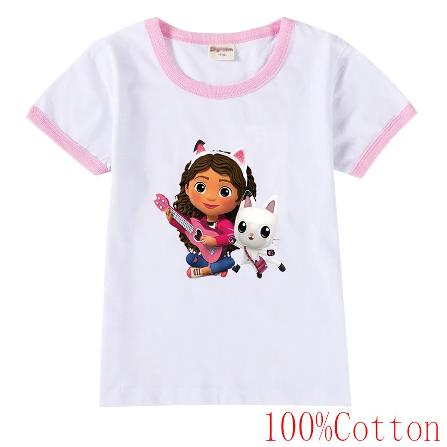 Gabby Dollhouse cats Tshirt Kids Cotton T Shirt Baby Girls Short Sleeve Tops Children Cartoon Clothing Toddler Boy Summer Tee