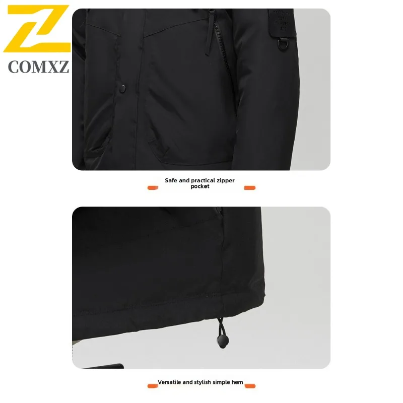 COMXZ Men's Winter Padding Solid Color Hooded Warm Outdoor Adventure Skiing Parker Coat Hiking Hooded Comfortable Puffer Jacket