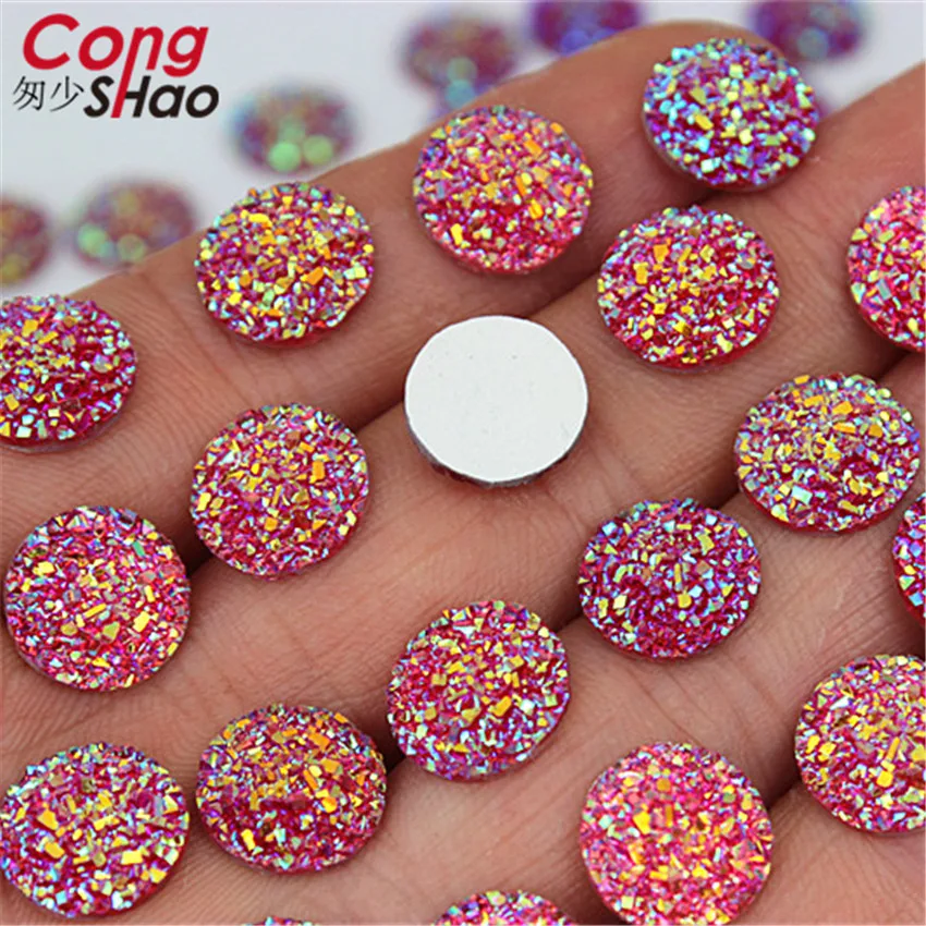 Cong Shao Crystal AB 12mm 80pcs/Bag Flatback Resin Dotted Round Rhinestones Cabochon Gems, Stone DIY For Decoration WC24