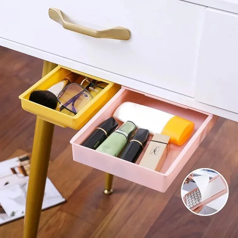 Hidden storage box, desk storage drawer, self-adhesive plastic desktop storage rack