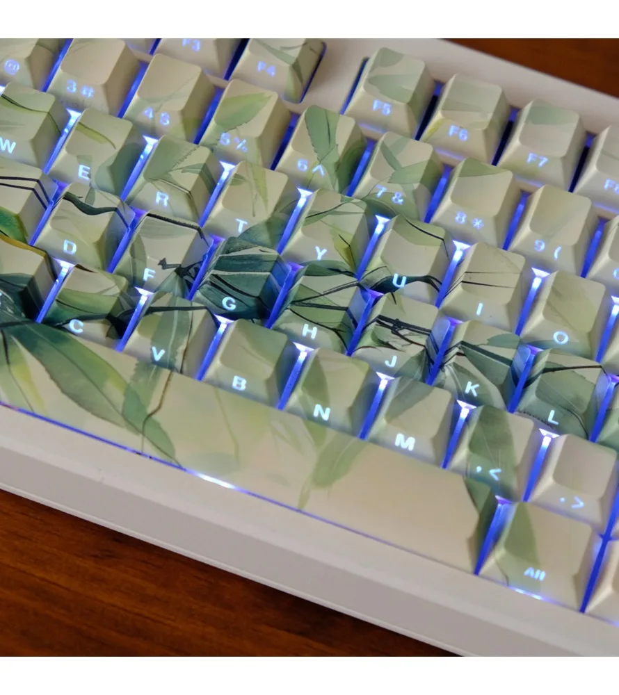 

Bamboo leaf side engraved transparent keycap PBT original highly sublimated mechanical keyboard cap wooting