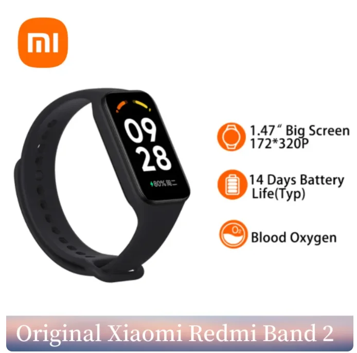 Оригинальный Смарт-браслет Xiaomi Redmi Band 2, измерение уровня кислорода в крови, большой экран 1,47 дюйма, пульсометр, мониторинг здоровья и сна, Xiaomi Band