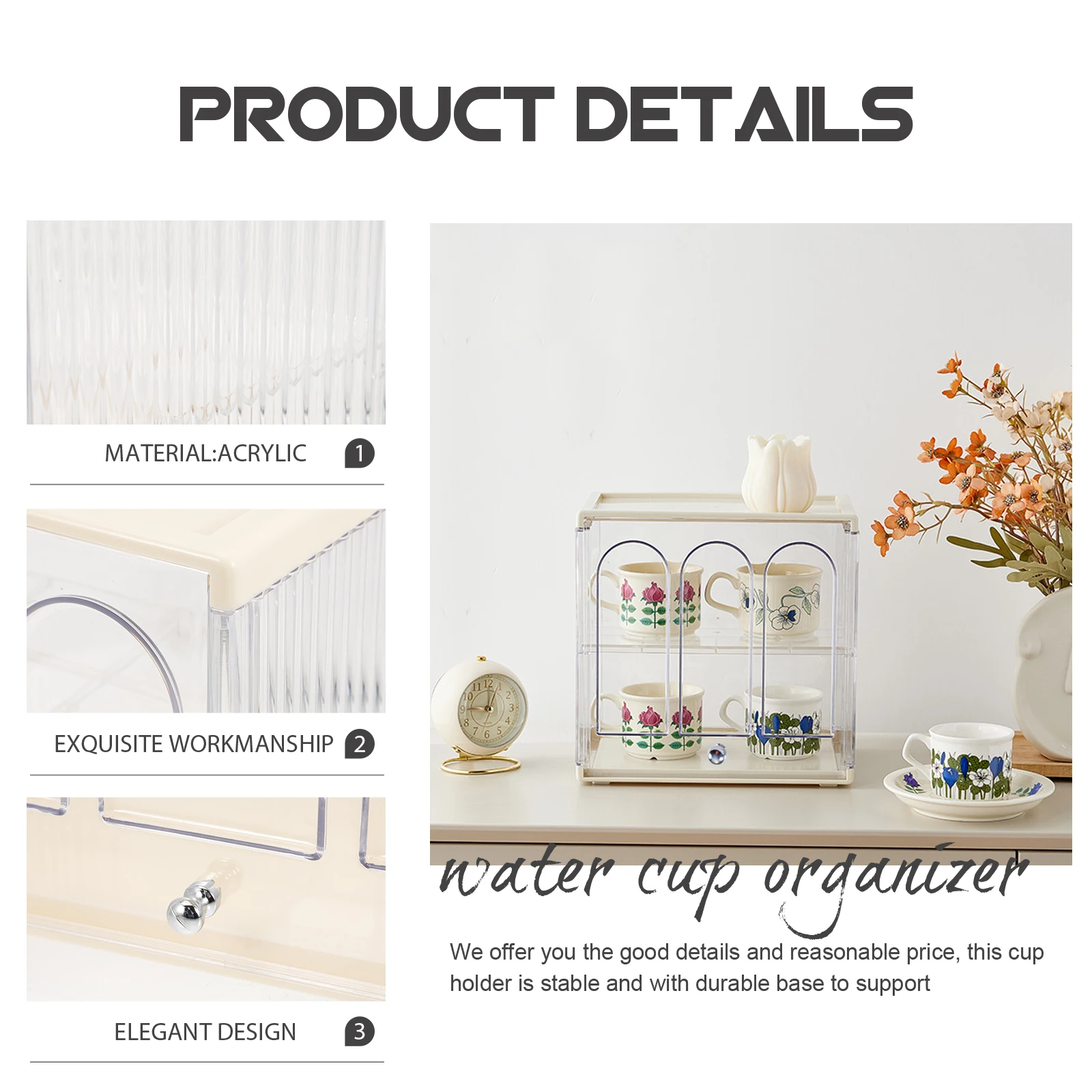 

Double Layer Cup Storage Rack Acrylic Dustproof Organizer Shelf Kitchen Pantry Transparent Display Box Water Mug Holder Storage