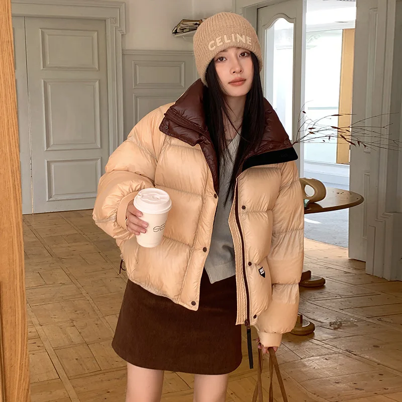 Down jacket women's Korean version 2025 winter new fashion short style contrasting color warm jacket bread jacket