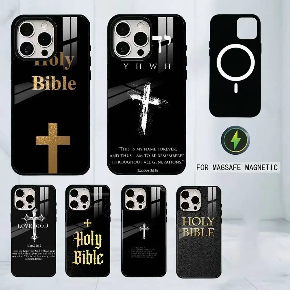Cover Bible Jesus Christ Cross Phone Case For iPhone17,16,15,14,13,12,11 Plus,Pro Magnetic For Magsafe Wireless Charging