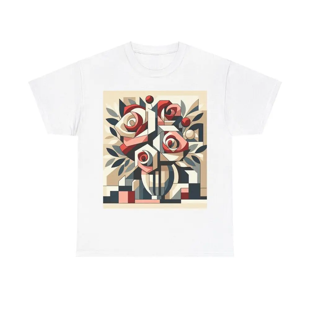 Pink And Red Roses In Vase Cubist Style Anime Graphic T-shirts For Men Clothing Women Tees Y2K Tops Unisex Summer Short Sleeve