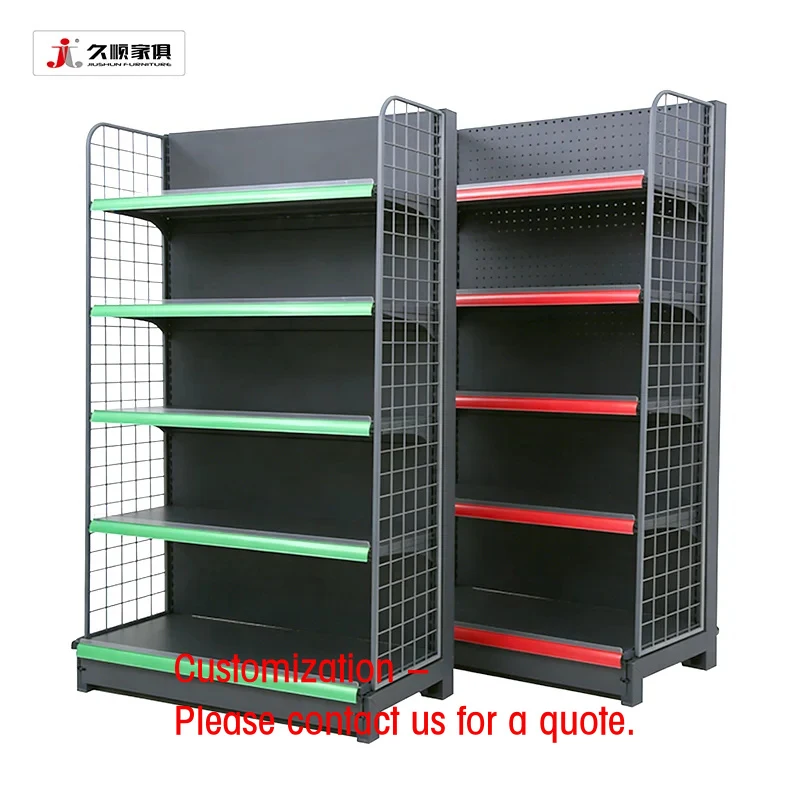 custom.JIUSHUN Grocery Display Rack Customized Metal Gondola Shelving Durable Retail Shelves Market