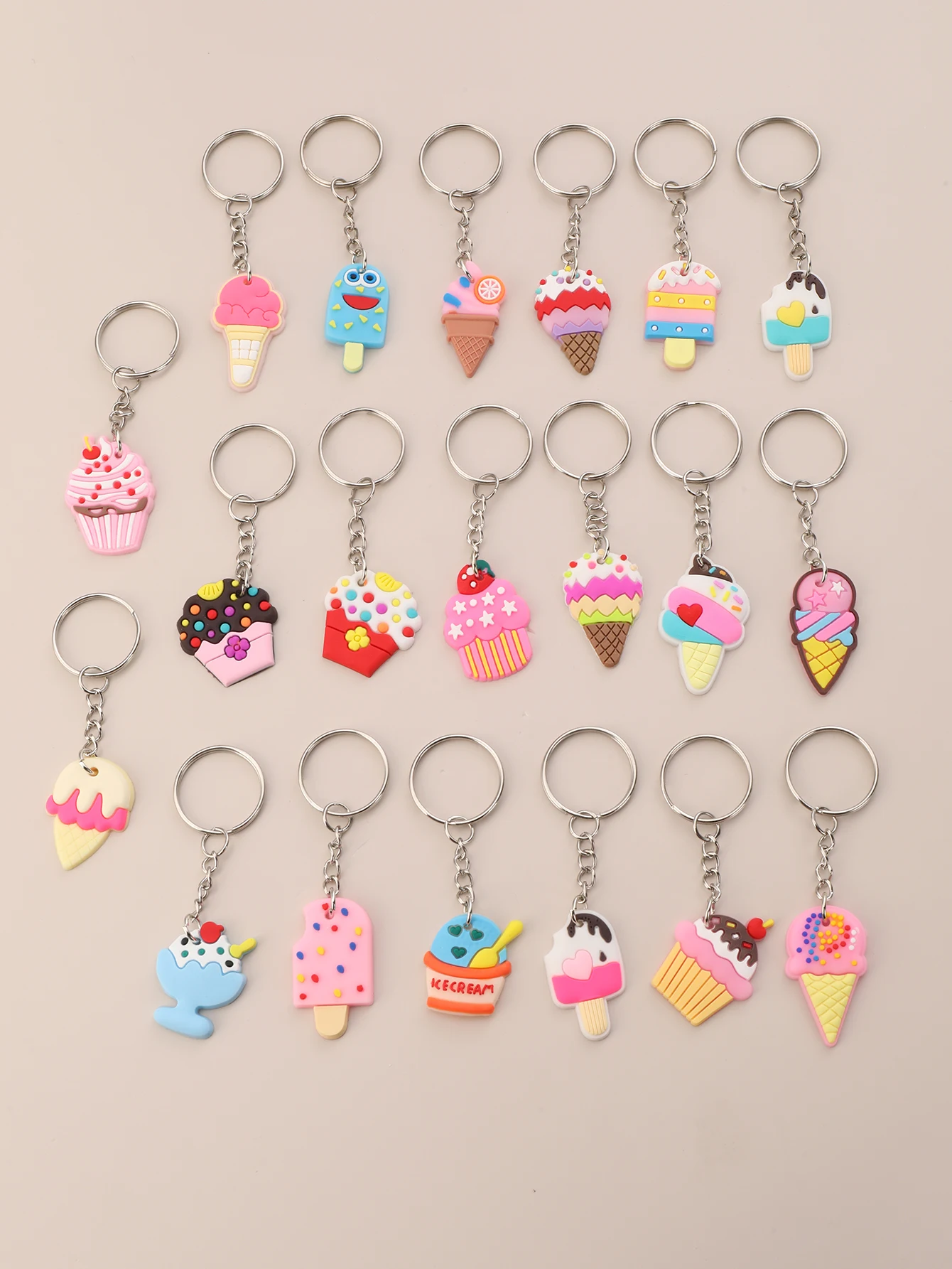 20pcs Fashion PVC Ice Cream Keychain, Cute Bag Key Accessories Pendant For Adults Party Favors Gift Easter