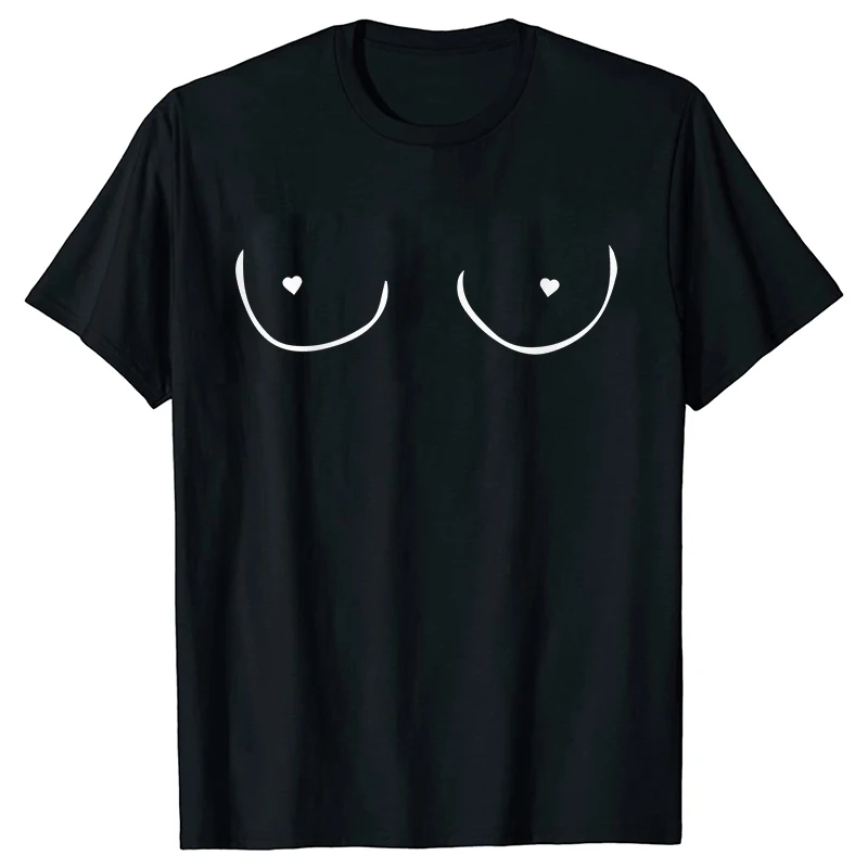 Boobs T-Shirt for Womens Fun Boobies Shirt Boob TShirt Cartoon Breast Cancer Titty Titties Shirt Breasts T-Shirt Clothing