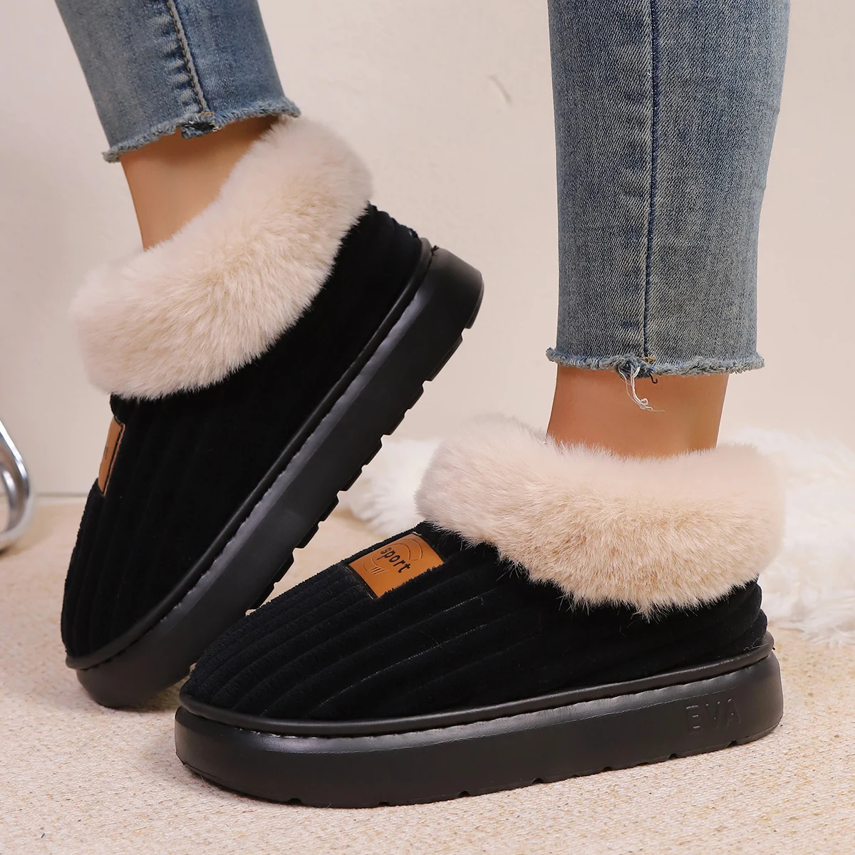 Autumn and Winter Fluffy Home Slippers, Warm Soft-Soled Ankle Shoes, Plush Indoor Comfortable High-Top Shoes, Bedroom Silent Floor Shoes view 2