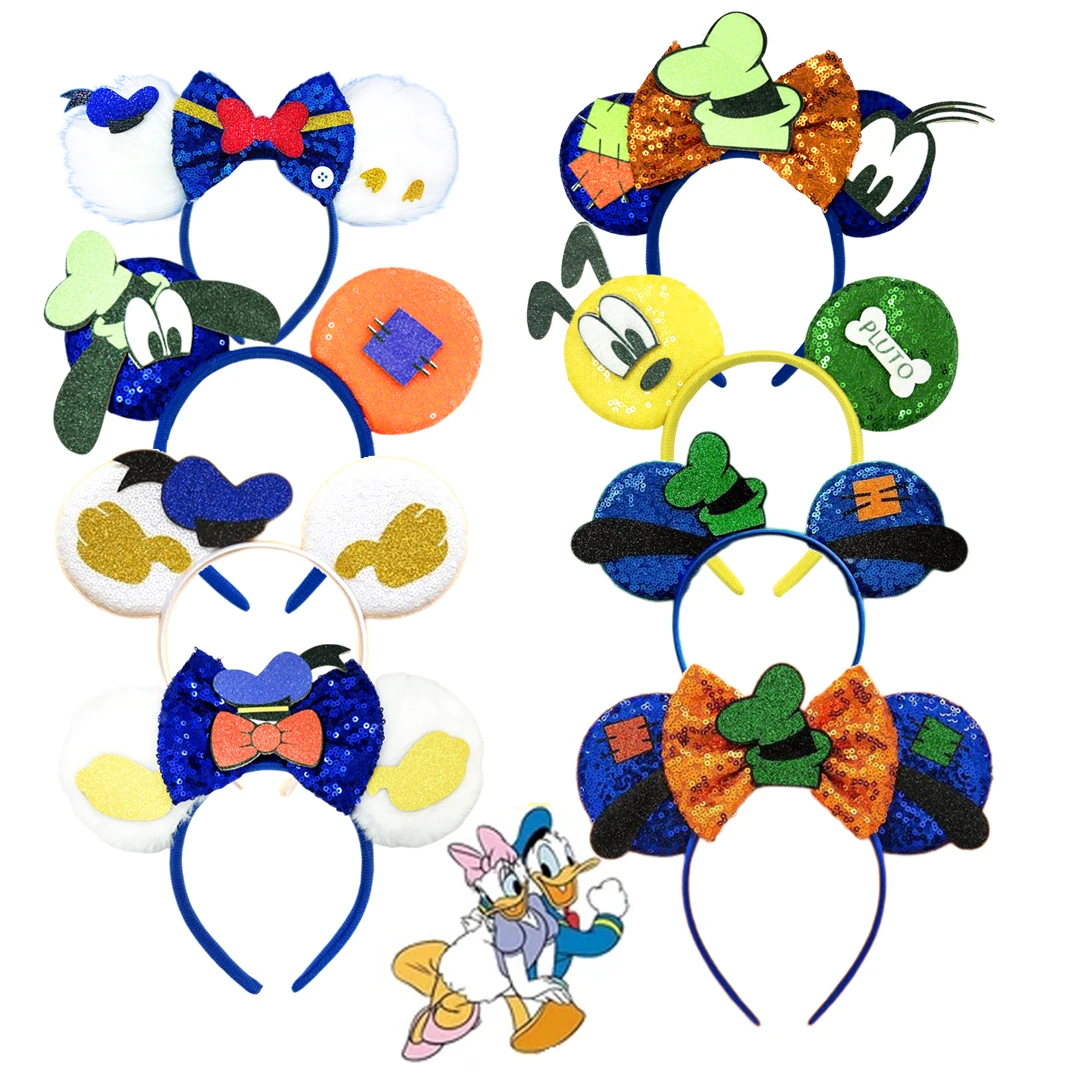 New Daisy Duck Hairband Girl Sequins Mickey Mouse Bow Hair Accessories Women Cartoon Donald Ears Headband Kids Cosplay Party Gif