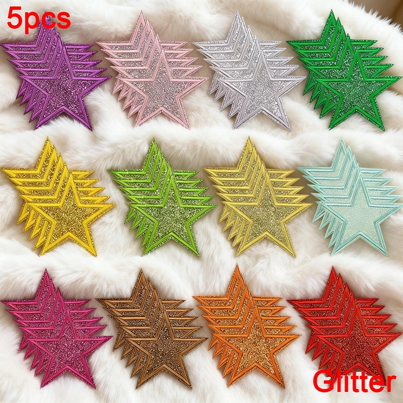 5 Stück Funkelnde Stern-Aufnäher zum Aufbügeln mit Glitzer-Pailletten für Jeanswesten, Funkelndes Kawaii-Style-Accessoire, DIY-Geschenke – Detail 1