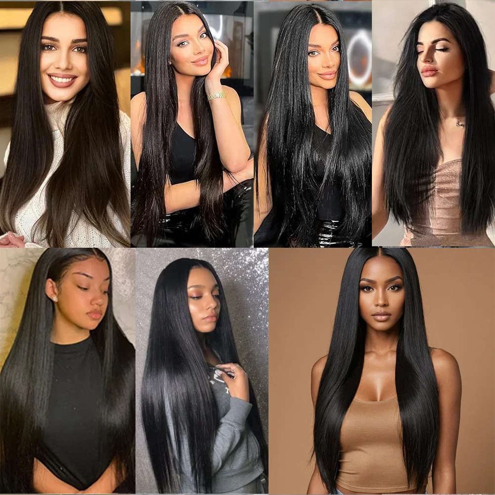 13 x 4 transparente Lace-Front-Perücke, lang, gerade, hitzebeständig, synthetische Perücke, 71,1 cm, vorgezupft, natürlicher Haaransatz