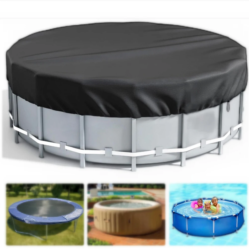210D Universal Round Pool Cover Compatible with Intex Bestway 6/8/10/12/15ft Outdoor Inflatable Above Ground Swimming Pools