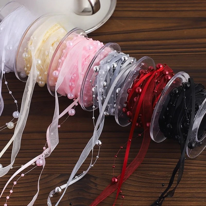 2025 신상 거즈 진주 리본 직조 정원 꽃 포장 비즈 헤드웨어 및 헤어 액세서리 수제 재료
