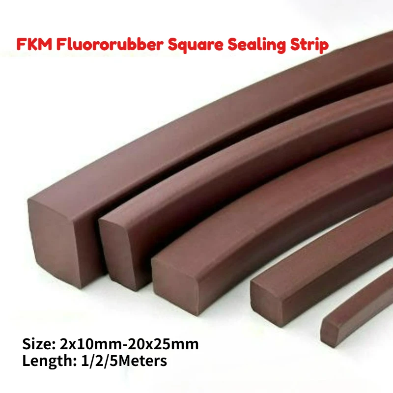 1/2/5Meter Brown Solid Fluorine Rubber Square Sealing Flat Strip High Temperature/Oil/Corrosion Resistant FKM Sealing Strip