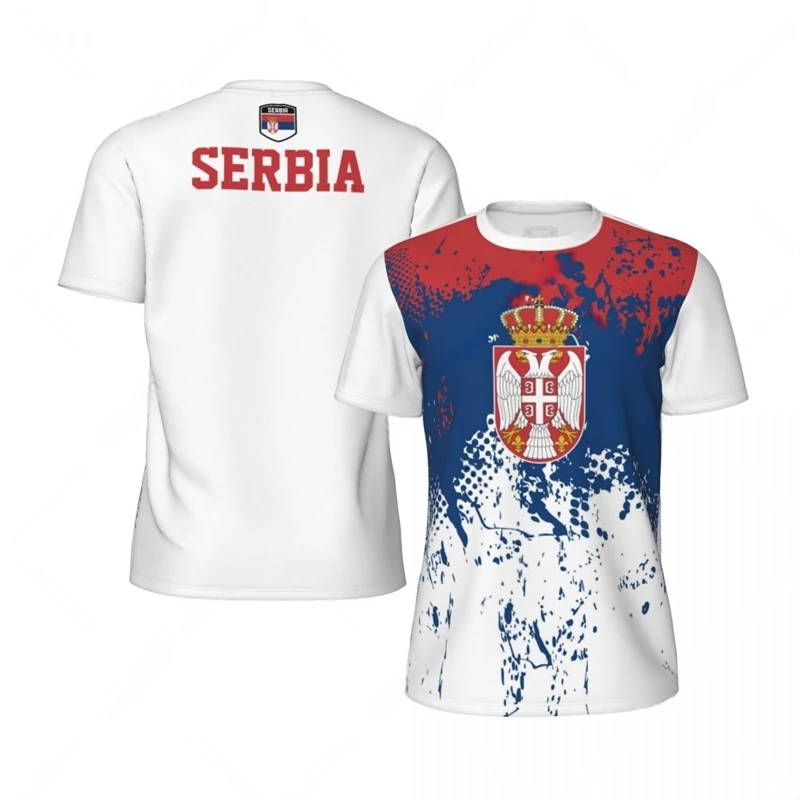 أزياء صربيا العلم الجرافيك كرة القدم تي شيرت للرجال الصيف الرياضة 3D الشعار الوطني المطبوعة تي شيرت فضفاض تنفس تيز