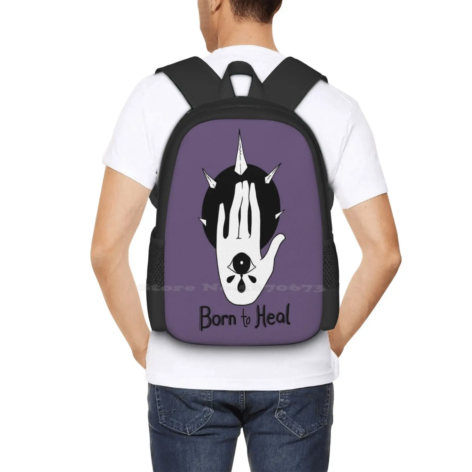 Mochila esotérica Simple para estudiantes universitarios, diseño de patrón de Palma para adolescentes, bolsos planos en blanco y negro, estética mística, mano, ojo, curación, Punk