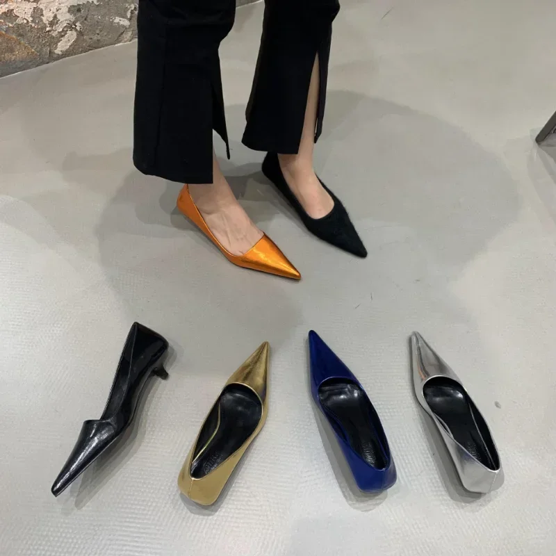 Tacones Elegant Solid Pointed Toe Shallow Slip Thin Heel Women Soft Comfort Pumps Ladies Office Dress Outdoor ShoeТуфли Женские