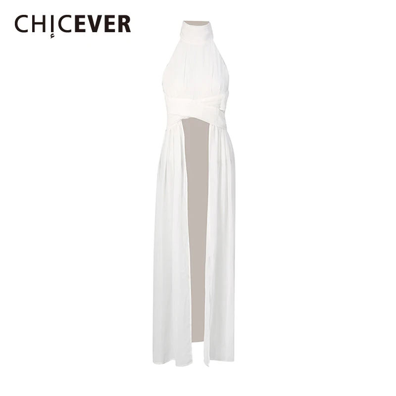 

CHICEVER White Spliced Folds Sexy Shirts Female Turtleneck Sleeveless Irregular Design Women's Shirts Summer Style Fashion New