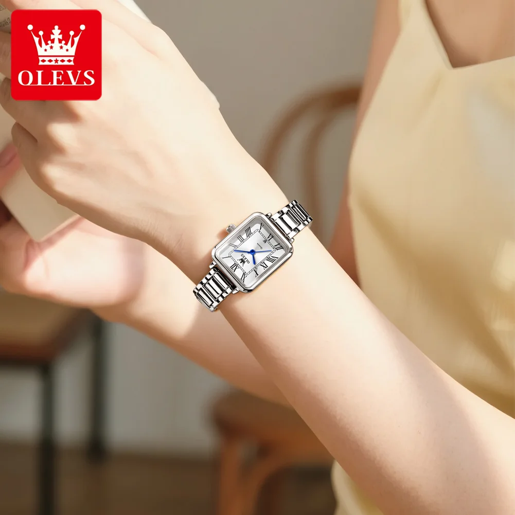 OLEVS heiße marke frauen uhr rechteckige zifferblatt römische skala datum weibliche armbanduhr silber wasserdicht klassische quarz dame uhren