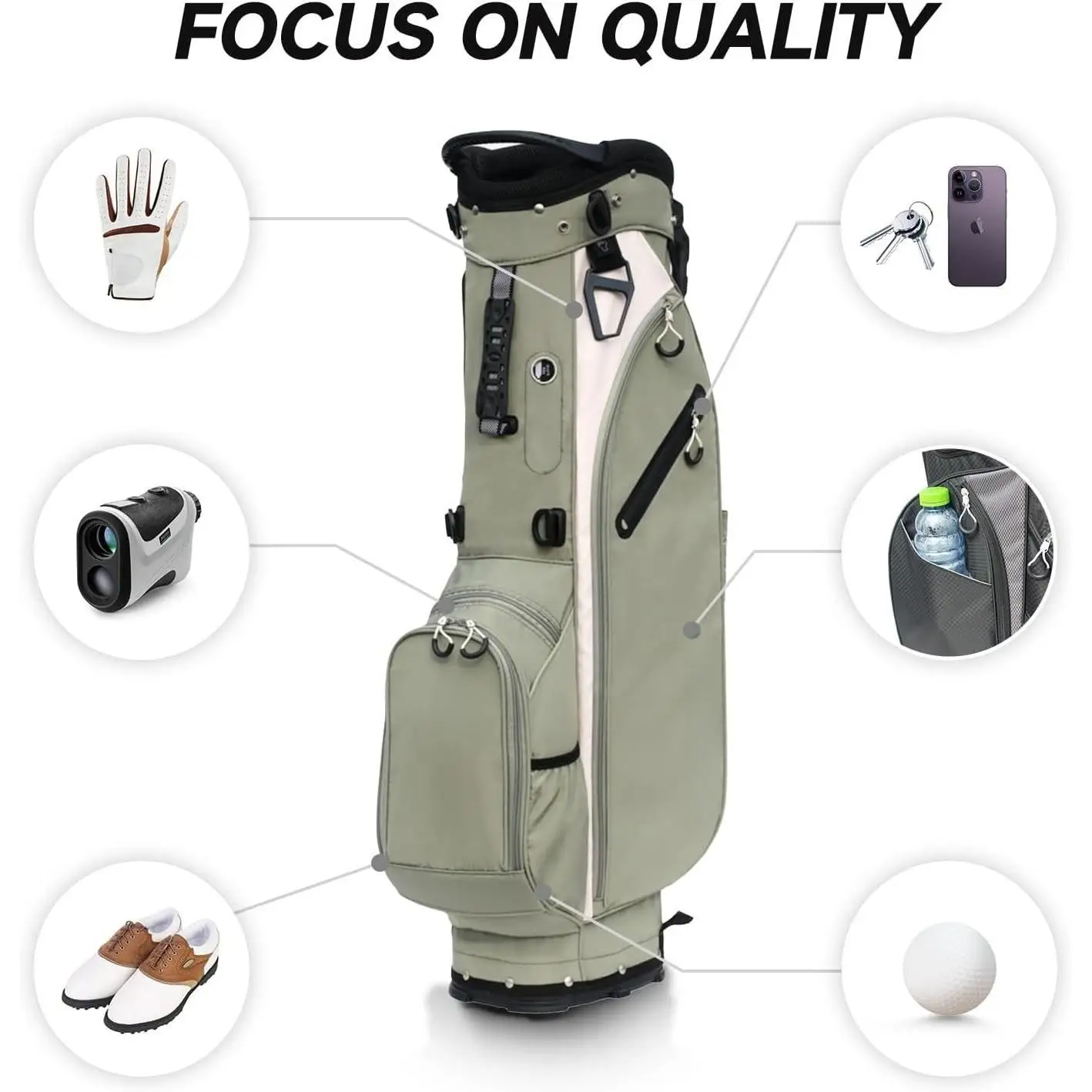 軽量ゴルフスタンドバッグ、4ウェイトップディバイダー付き、男性と女性向け、わずか4.2ポンド、クーラーを含む8つの収納ポケット、ダブル