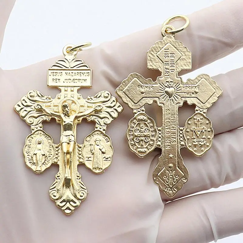 1PC Vintage Silver Color Zinc Alloy Big Jesus Cross Pendant Crafts Religious Faiths Charm Frame Jewelry Making Accessories