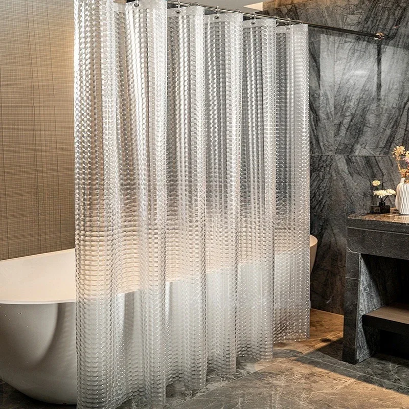 

Clear Shower Curtain Liner Peva Plastic Water-Proof Bathroom Shower Curtain Bathtub Bathing Curtains Easy Clean Wipe with Hooks