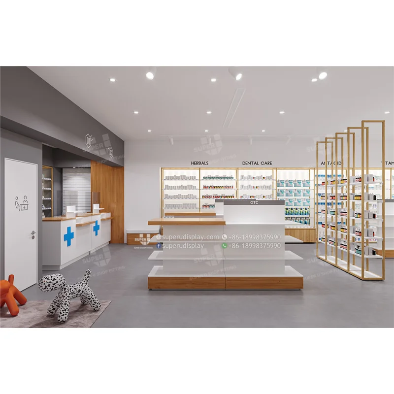 (Op Maat) Retail Apotheek Receptie Balie Meubels Custom Apotheek Display Teller Showcase Medische Receptie