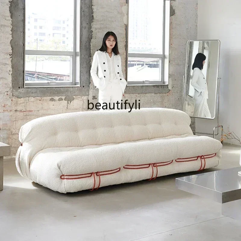 Sofa small apartment retro wabi wind lamb wool three-person sofa