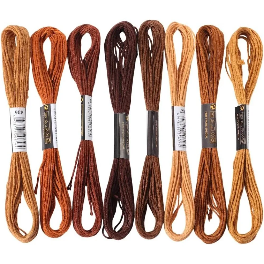 8 Skeins 6 Strands Brown Embroidery Floss Threads Polyester Variegated Gradient Friendship Bracelet String Stitch Thread Bulk