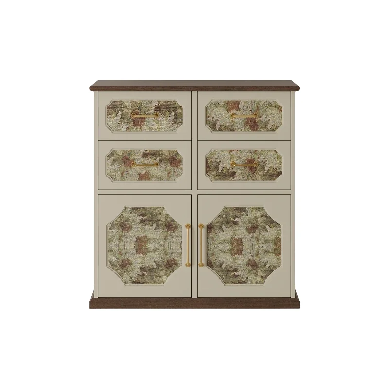 

Pastoral retro pattern chest of drawers small apartment living room bedroom wall storage solid wood storage drawer cabinet