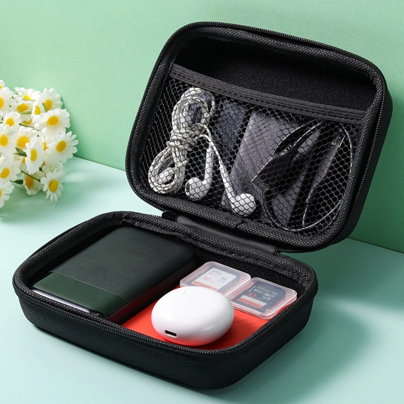 Shockproof Earbud Case Hard EVA Square Heaphone Bag with Inner Mesh Pocket Cable Bag Universal Protective Storage Bag