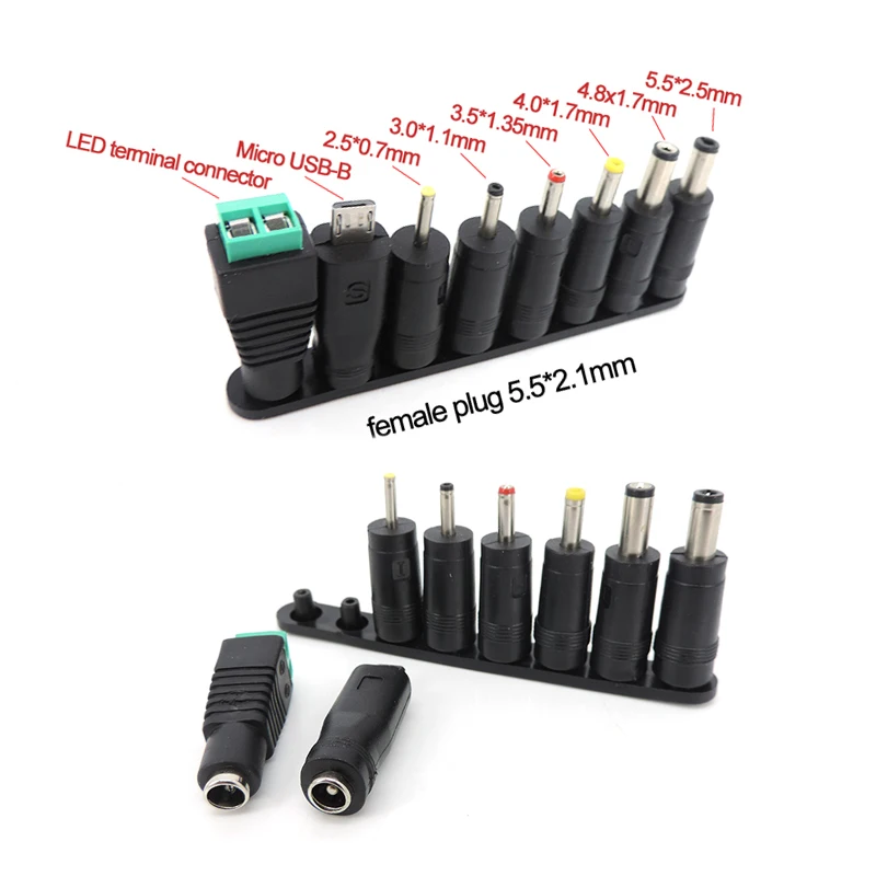 Universal 5.5mmx2.5mm 4.0x1.7 3.5x1.35mm 4.8x1.7mm DC male female terminal AC Power Adapter 8 Tips Connector for PC Laptop v