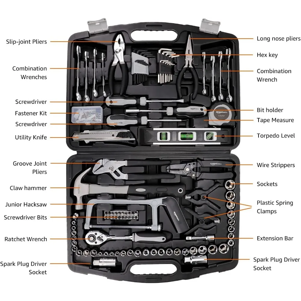 173-Piece General Household Home Repair and Mechanic's Hand Tool Kit Set